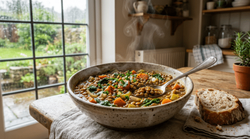 a hearty, mildly spiced lentil stew that's both delicious and budget-friendly, perfect for a comforting and affordable meal.
